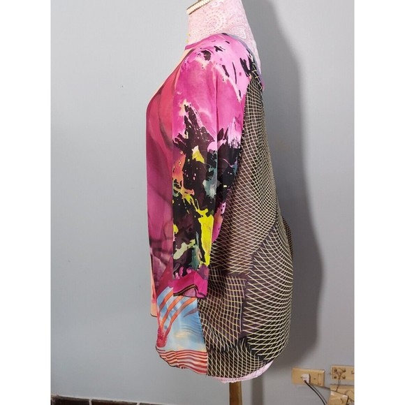 Floral Pink Black Pullover Blouse Wide Sleeves Chiffon Top Womens Size 1X NWT - Picture 2 of 6